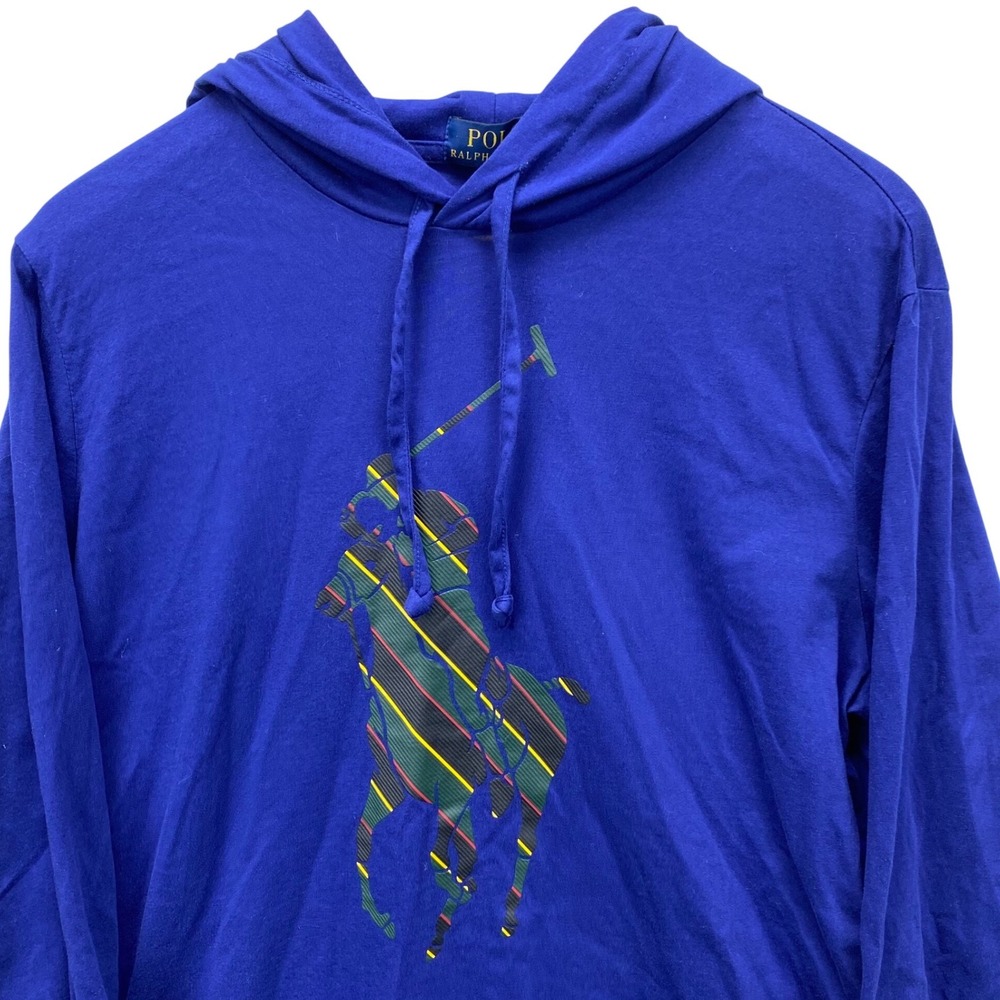 Polo Ralph Lauren Boston Common Big Pony Hoodie Mens M Blue Graphic Lightweight